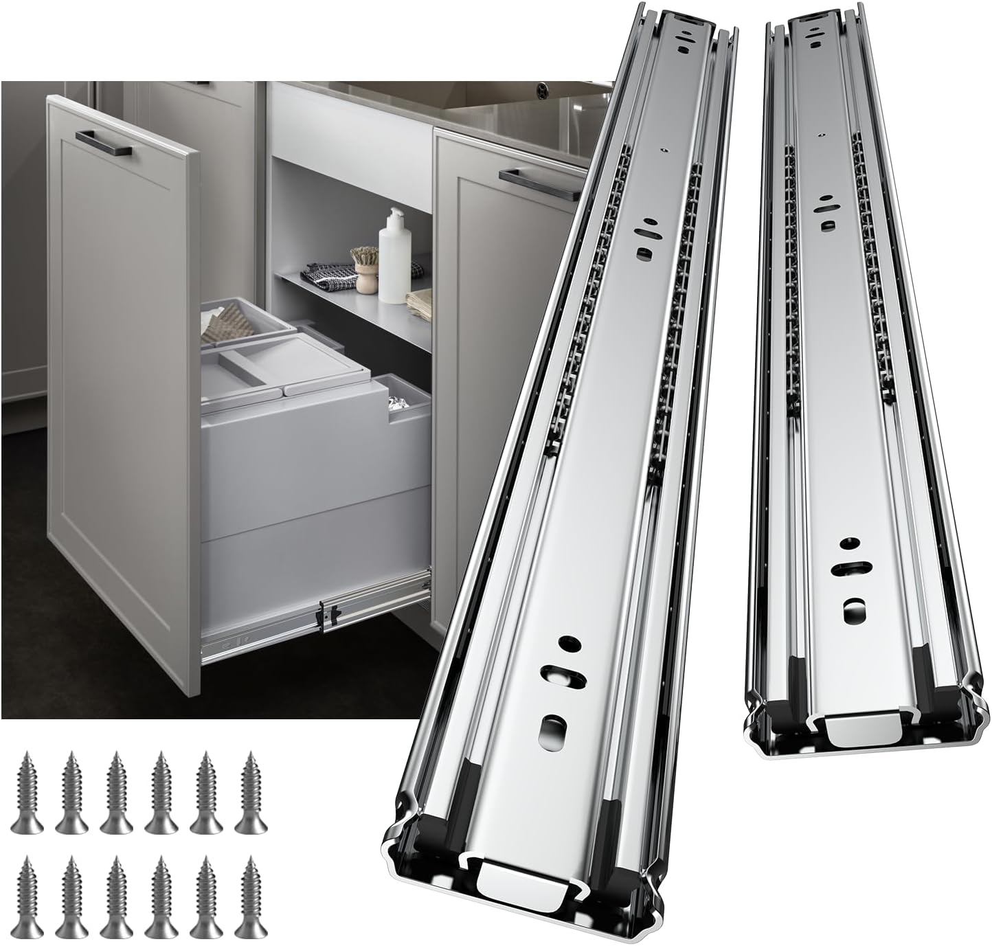 LONTAN 1 Pair Heavy Duty Drawer Slides 12 Inch Full Extension Ball Bearing Side Mount Glides Runners Rails Cabinet RV Tool Box Runners Tracks Glides 150lb Load Capacity (Without Lock, Silver)