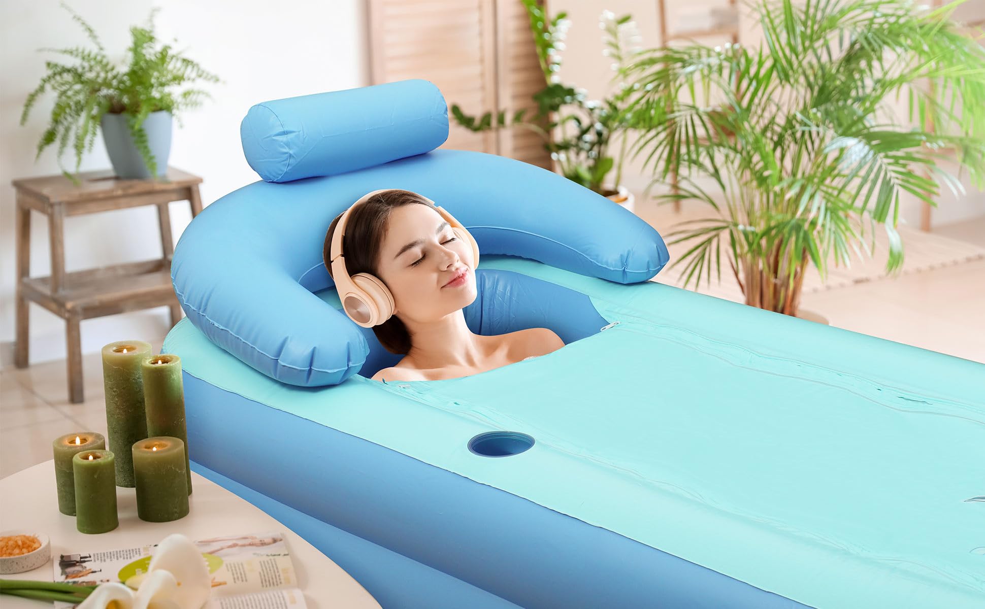 NArra Bañera hinchable para adultos, plegable de plástico para ducha, portátil, independiente, interior y exterior, fácil de inflar con bomba