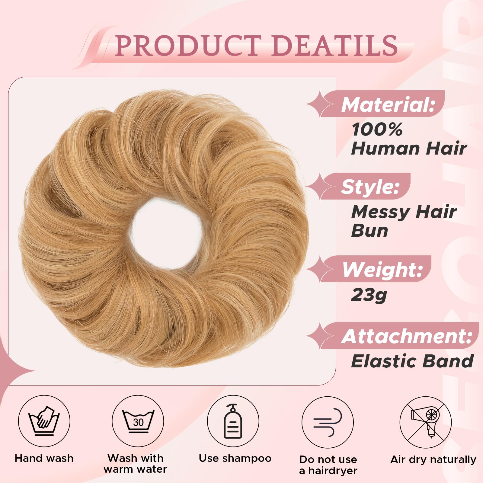 SEGO Pro Real Human Hair Messy Bun Scrunchie, Donut Bun Hair Piece for Women - Curly, 12/613 Golden Brown & Bleach Blonde, Pack of 2 - Image 3
