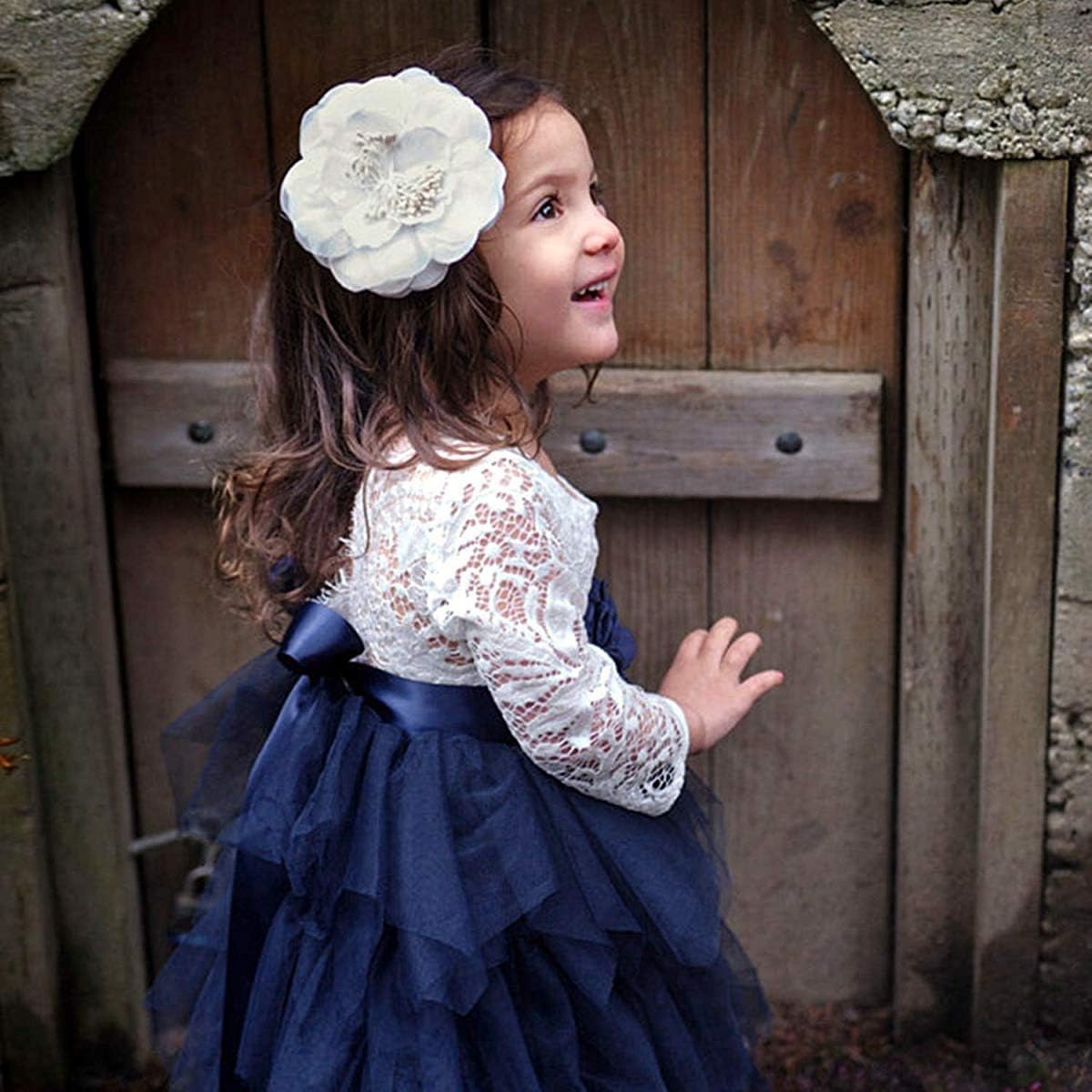 Topmaker Backless A-line Lace Back Flower Girl Dress 3T Sleeve-navy