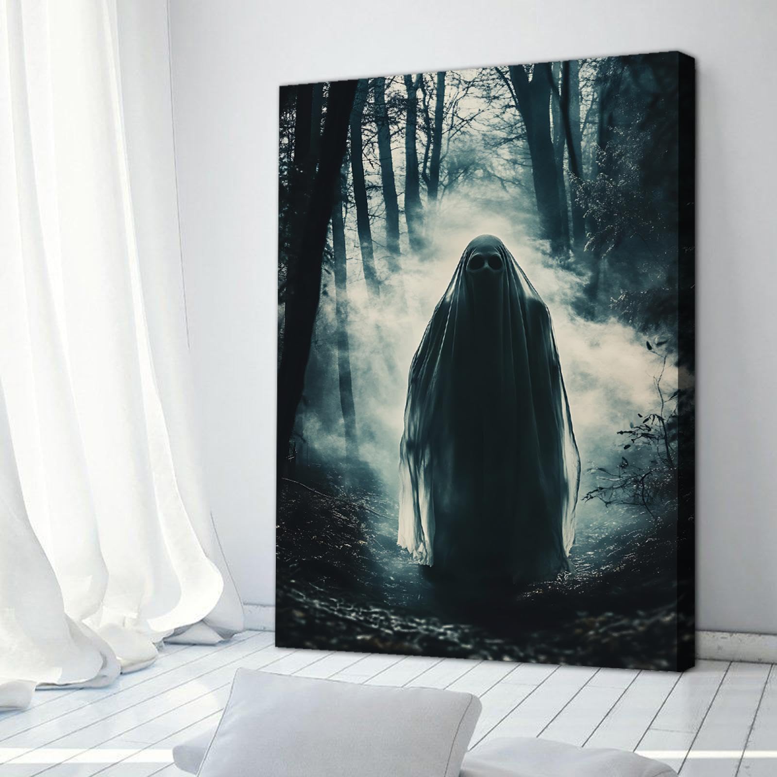 Via Vela Rétro horreur Style Toile Impression d’art murale Nuageux Mystérieux Forêt Crâne Motif Affiche Peinture Oeuvre pour Buanderie Décor 30x45cm Cadre intérieur