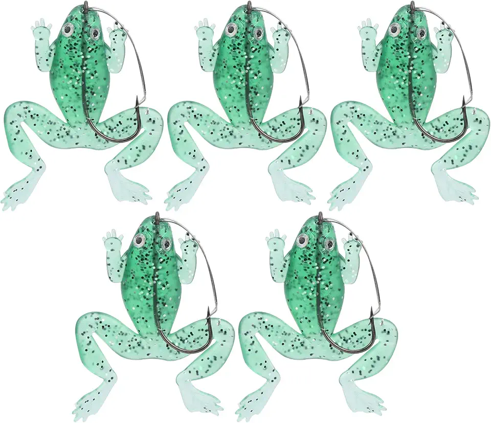 Isca artificial de simulação de gancho único macio isca de pesca verde transparente para pesca em água doce e água do mar plástico PVC 5,1 x 4 cm, 5 peças