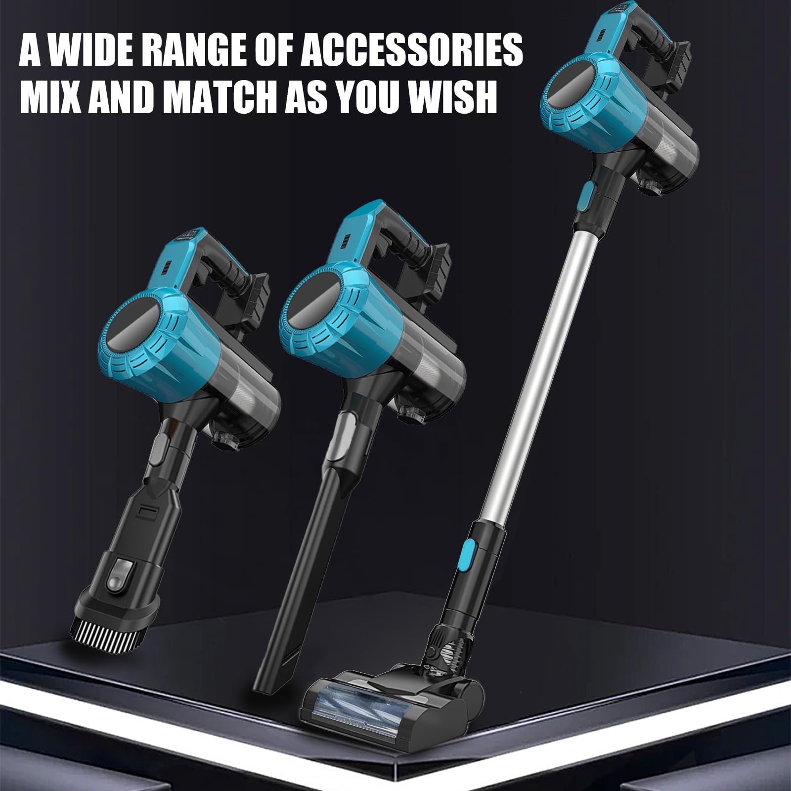 Aspiradora con batería con 2 baterías de 5500 mAh, 3 en 1 inalámbrico, aspiradora de mano de 15000 Pa para pelo de animales, alfombras y duro