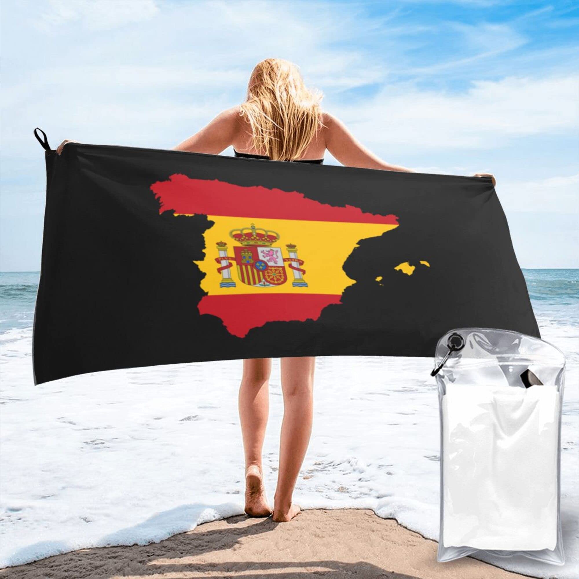 Lsjuee Spain Flag Map Microfiber Beach Towel-Quick Dry Oversized Towels Blanket for Travel Pool Camping