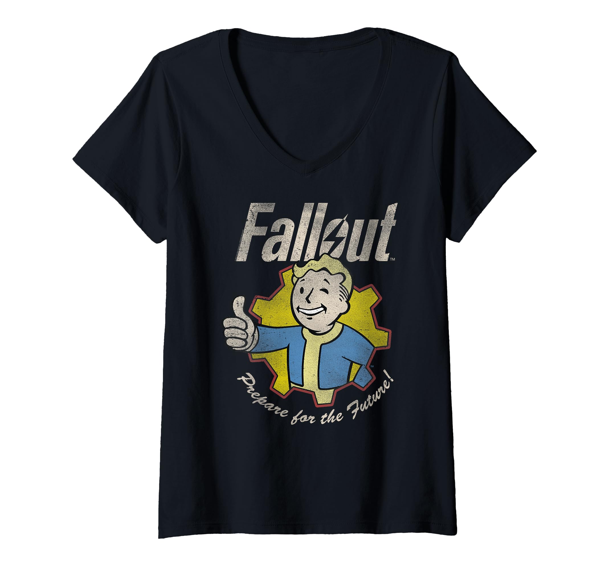 Womens Fallout Video Game Prepare for the Future Vault Boy V-Neck T-Shirt
