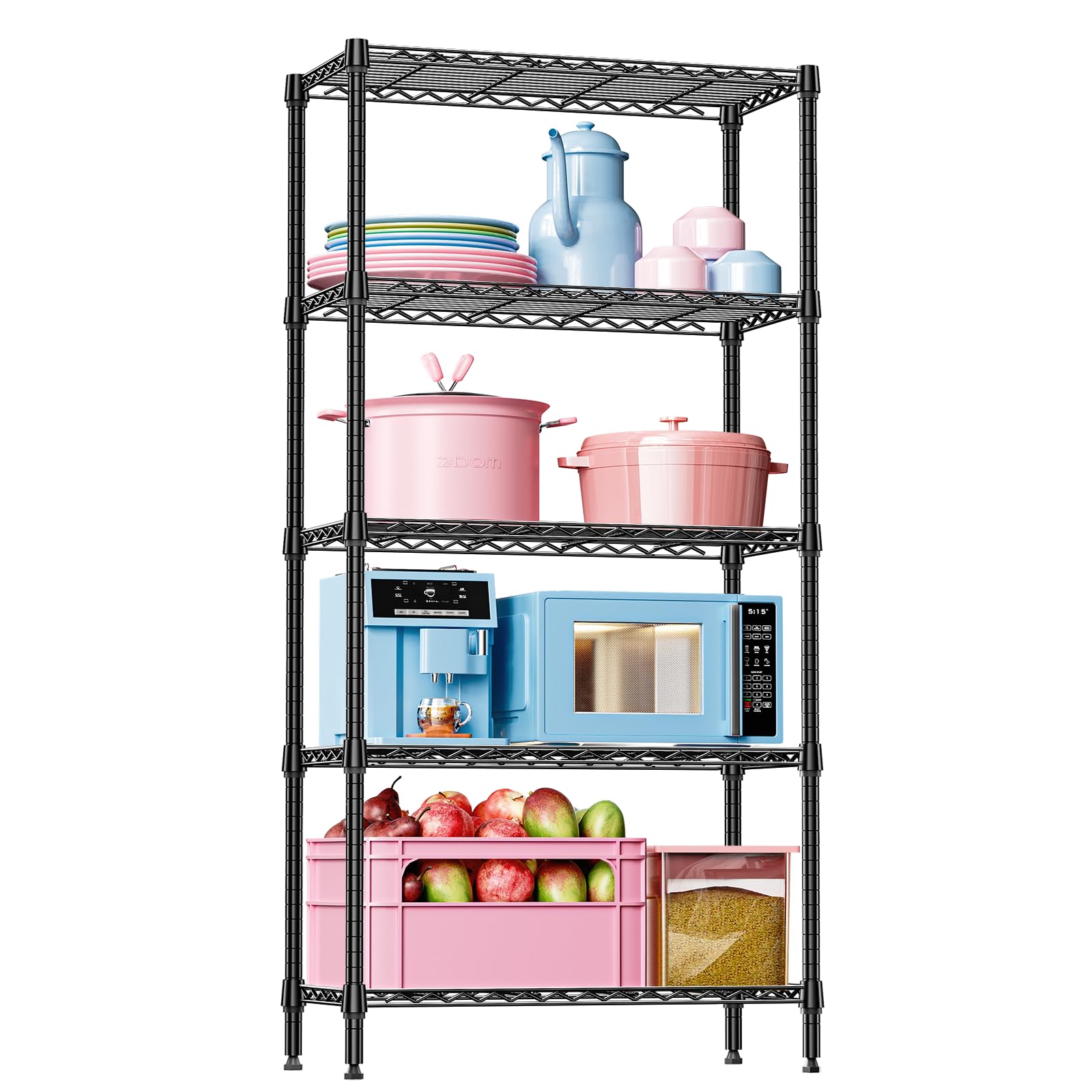 IZEUK 5 Tier Black Metal Storage Shelves