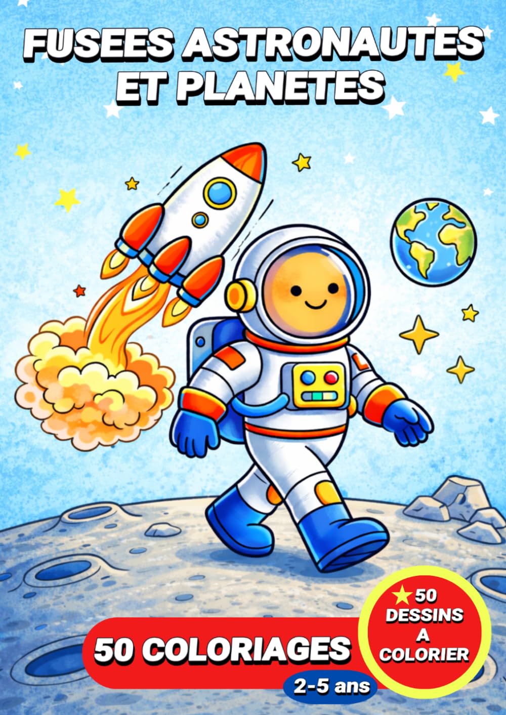 Fusées astronautes et planètes: Livre de coloriage fusées astronautes et planètes pour enfants – 50 coloriages pour les enfants de 2 à 5 ans (JemColorier)