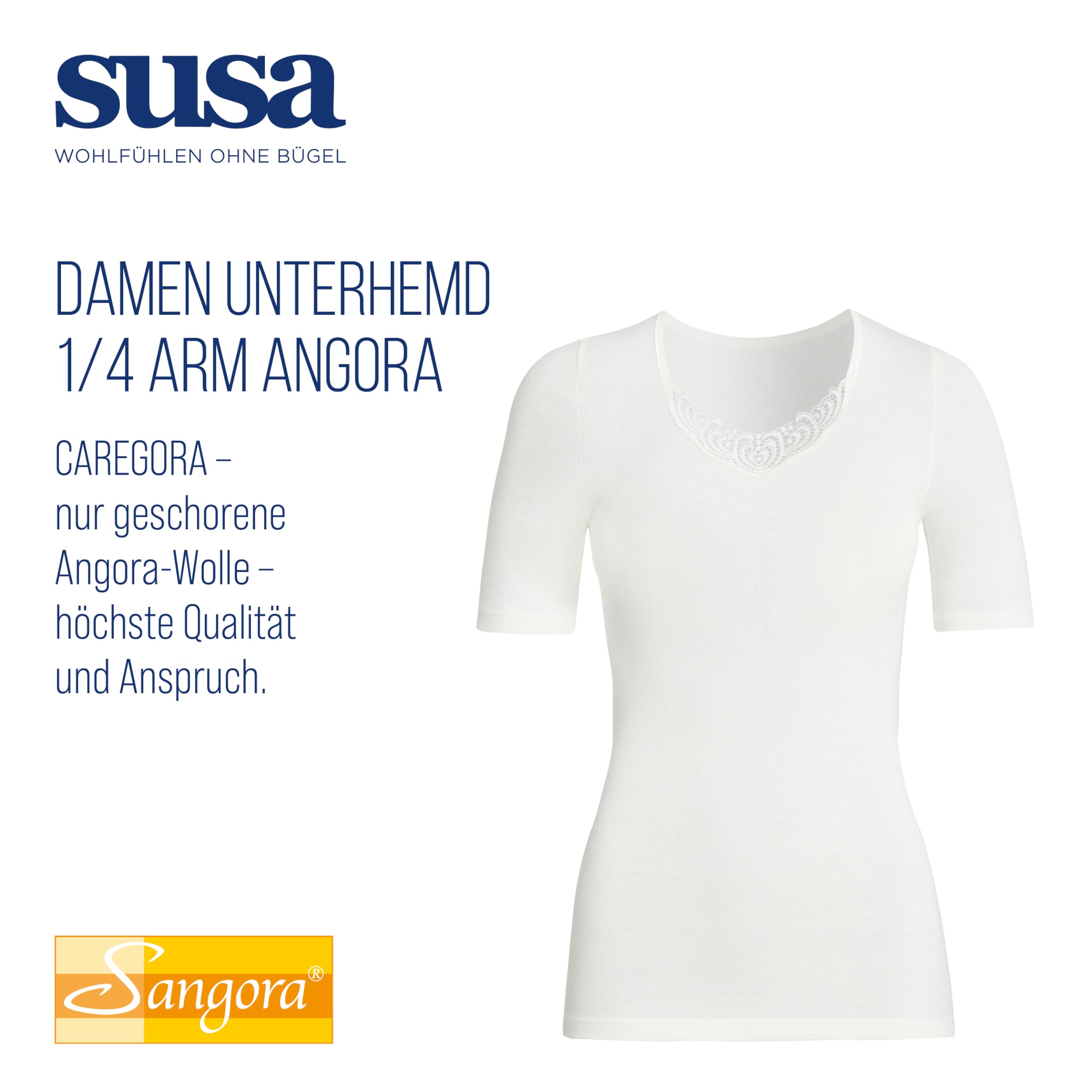 SUSA Unterhemd Damen 1/4 Arm Angora I Weiche Unterwäsche für Frauen aus Baumwolle & Angorawolle I Wunderbares Hautgefühl I Mit guter Wärmeisolation