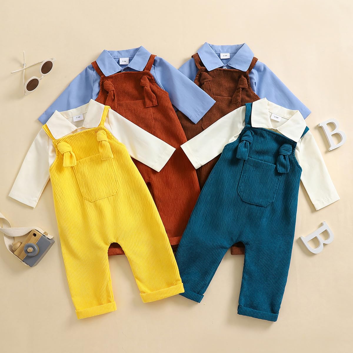 Vestiti Set Neonato Manica Lunga Tuta+Gentleman Salopette Velluto a Coste