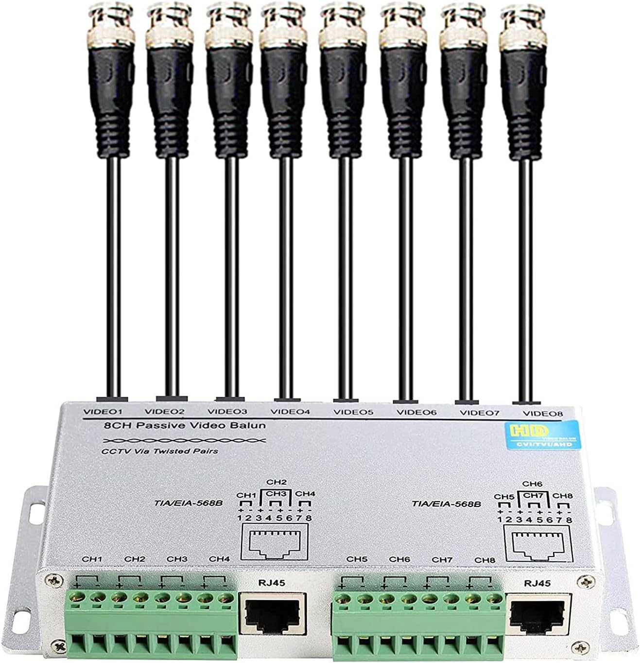8 Channels CCTV Security Camera HD 720P/1080P Passive Video Balun Transceiver, RJ45 BNC UTP Cable Video Transmission for CCTV Surveillance Camera DVR(Aluminium Alloy Shell)