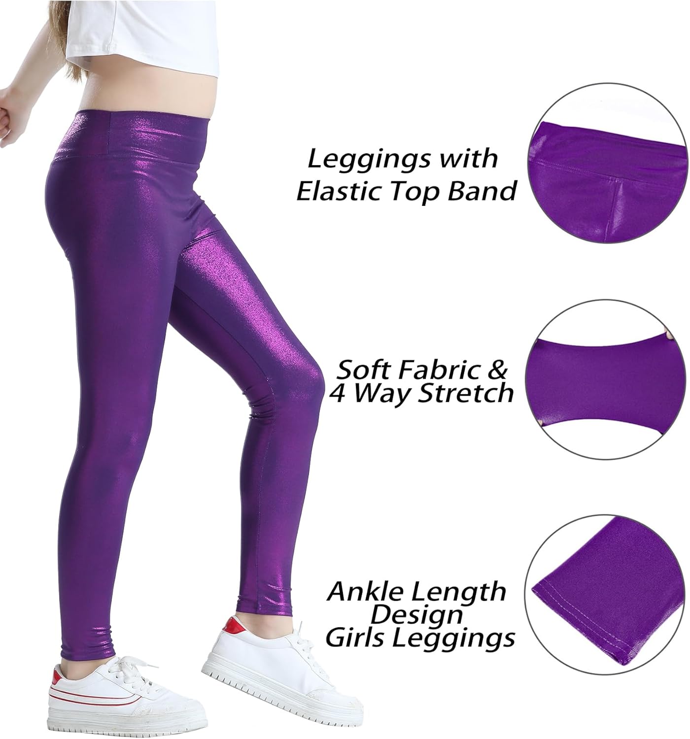 Girls Metallic Active Leggings Size 4-14 Years Shiny Sparkly Mystique Stretch Ankle Length for Kids Youth Teen - Image 5