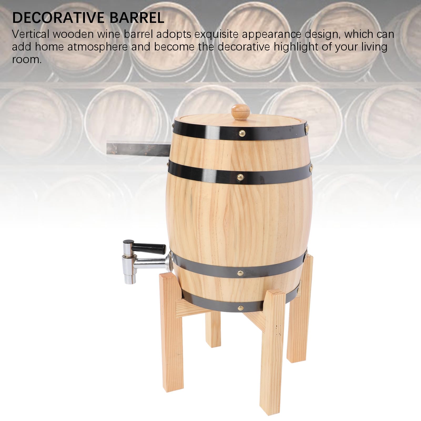 Tonneau à Vin en Bois, Tonneau à Bière en Bois de Chêne 3 L, Fûts à Whisky avec Robinet et Support pour un Usage Domestique