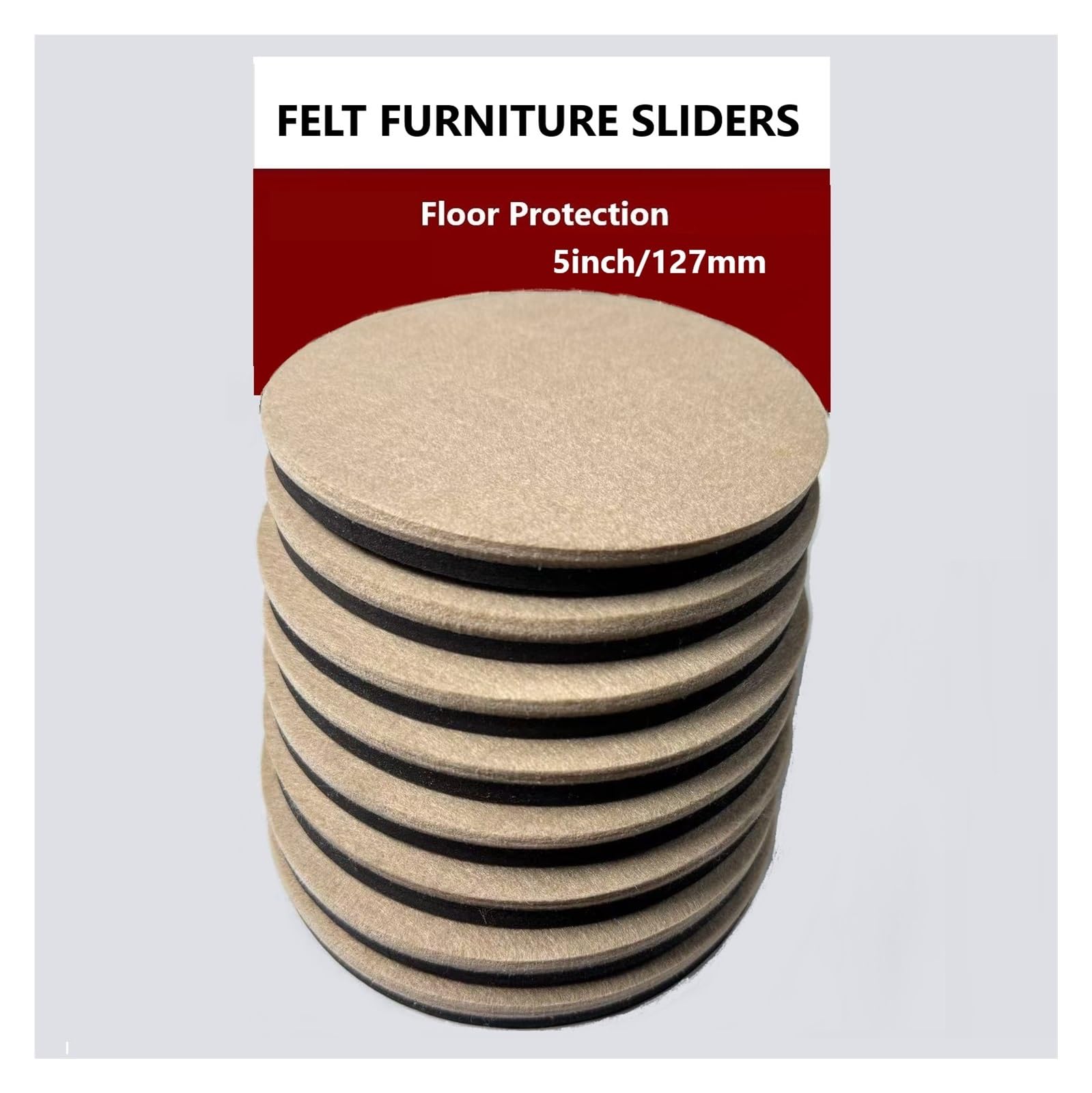 Protector de Muebles de Fieltro Deslizadores Resistentes de Fieltro for mudanzas Muebles 5 "para Pisos Madera Dura, artículo móvil Reutilizable 4/8 Piezas(5in 8PCS Round)