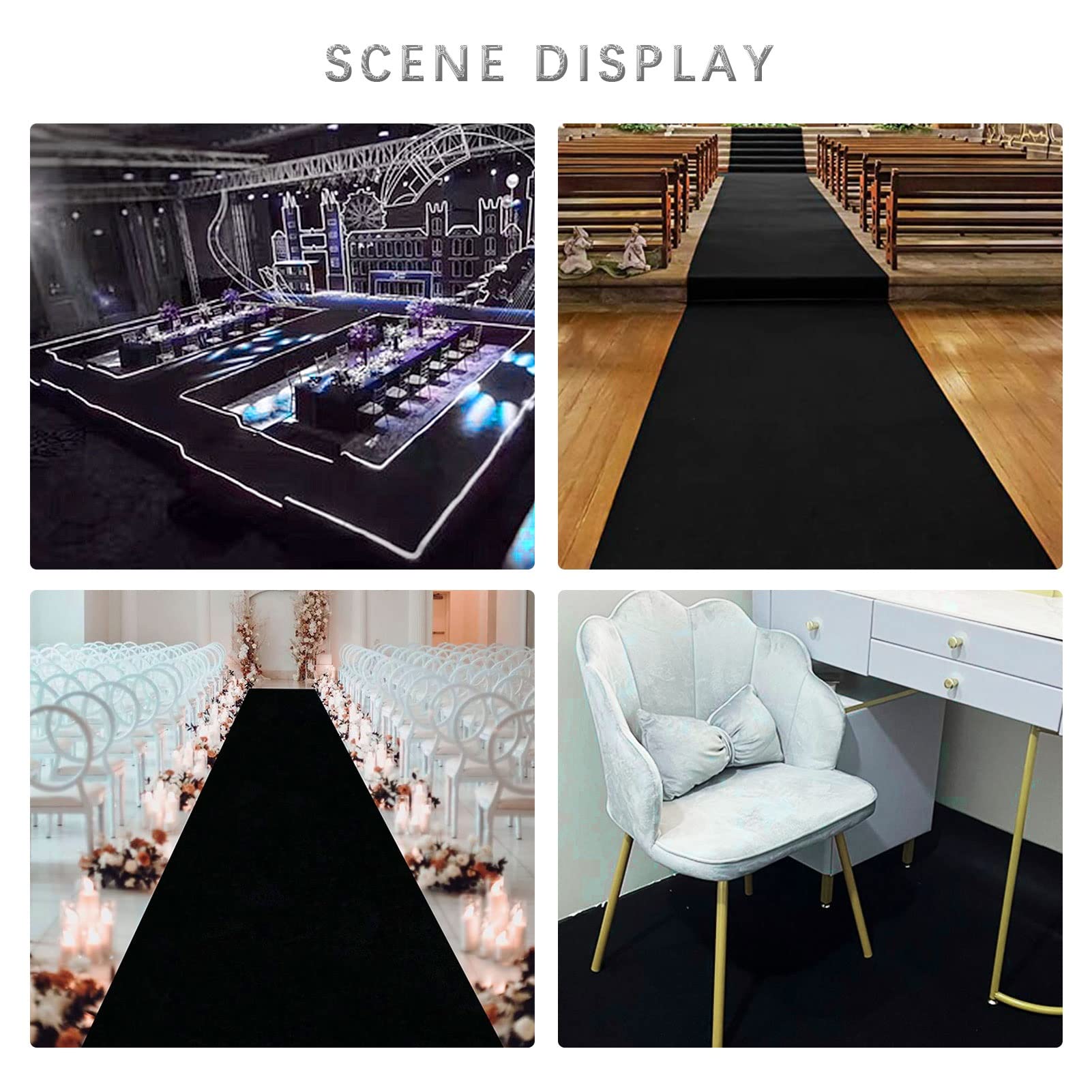 Teppichläufer für Hochzeiten, schwarz, Gangläufer, Braut, rutschfest, Flurteppiche, Rolle, Runway-Teppich, Teppichmatte für Kirchenhochzeiten im Freien, Abschlussball, Dicke 2 mm, zuschneidbar ( Size