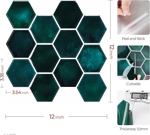 Miniatura 5 de Livelynine Azulejos de pared de 32 azulejos para despegar y pegar, color verde esmeralda, para despegar y pegar, azulejos de baño impermeables para