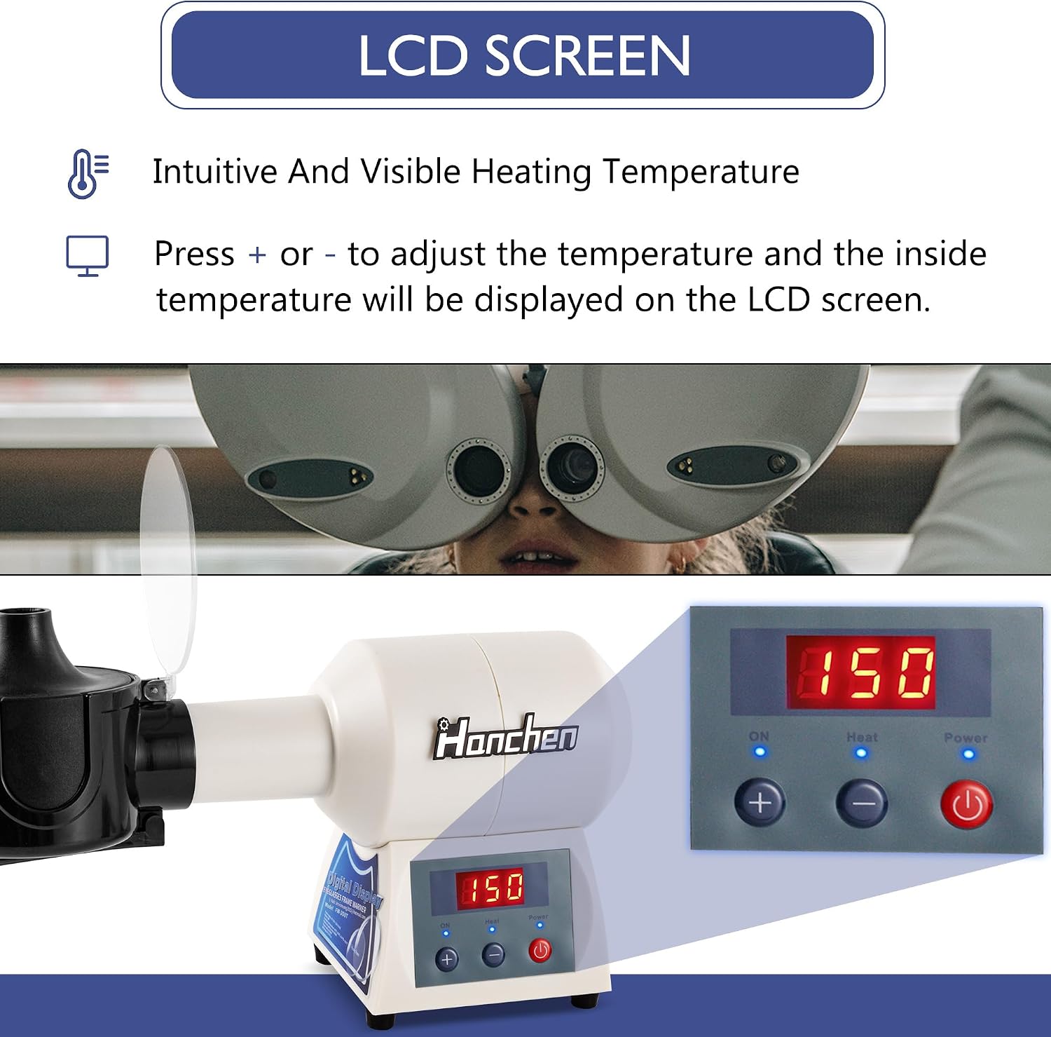 Hanchen Digital Display Optical Eyeglasses Frame Warmer Frame Heater Temperature Adjustable Fast Heating Hot Air LCD Screen Windproof Cover Heat Collecting Hood (110v) image 3