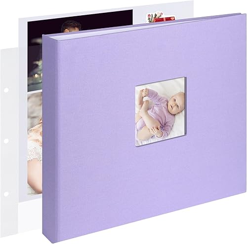 Miniatura 14 de Álbum de fotos de 10 x 10 pulgadas con 3 anillos para manualidades, con 30 fundas de plástico, 60 páginas y cubierta de tela para bebés, viajes