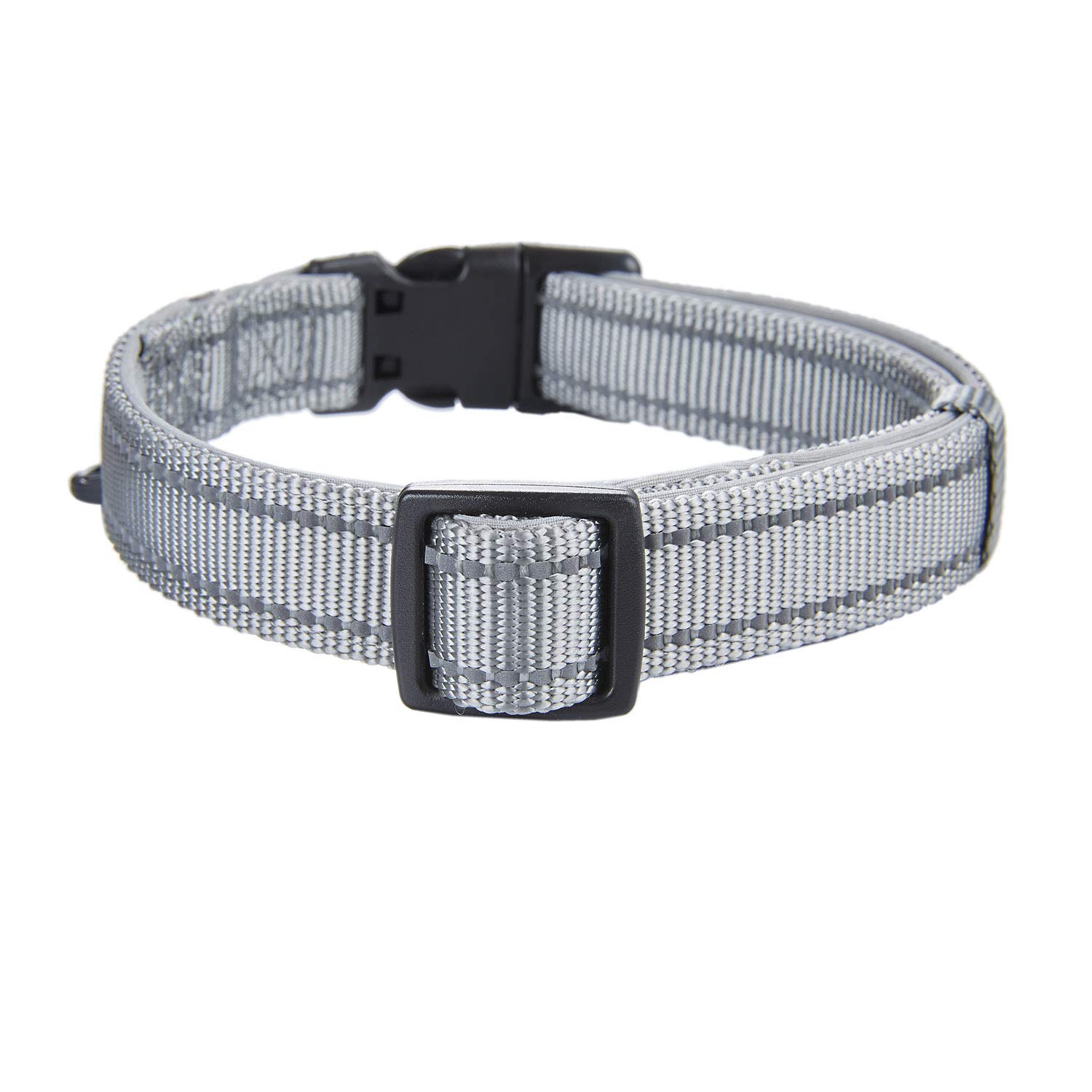 YUDOTE Collare per cani medio e resistente tessuto in nylon riflettente con fodera imbottita in neoprene morbido e confortevole per cani di medio Uso quotidiano,Grigio