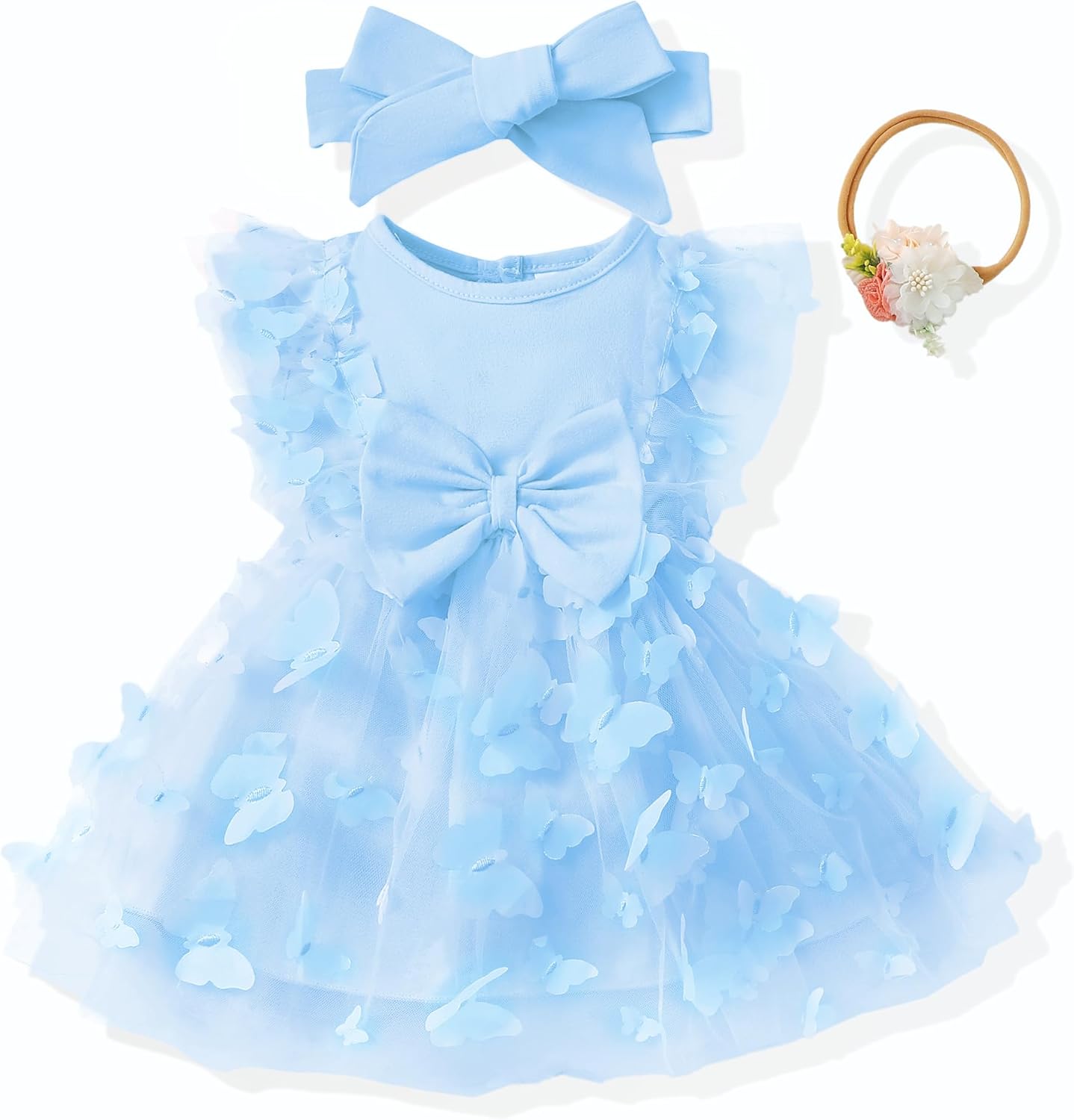 Renotemy Baby Girl Flower Dress Summer, Tutu Tulle Boho Princess Wedding Birthday Party Dresses for Infant Girls 0-18 Months