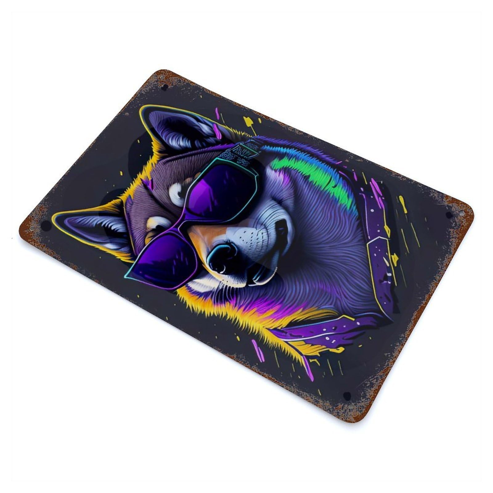 Aged Metal Wall Plaque with Cute Whimsical Shina Inu Design 11.8"x7.9", for Pub, Kitchen And Man Cave Decor, Shabby Chic Decor