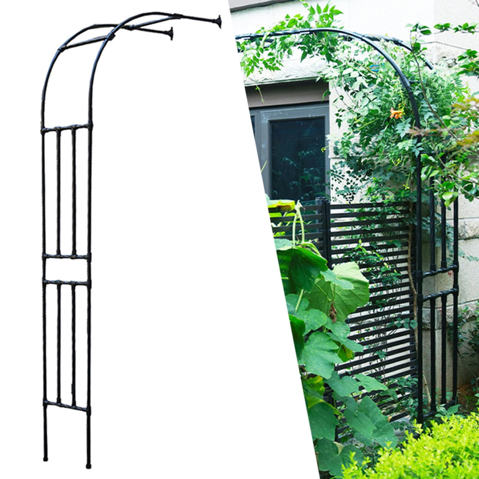 Arco de jardín para plantas trepadoras, pérgola de metal y soporte de rosas para patio