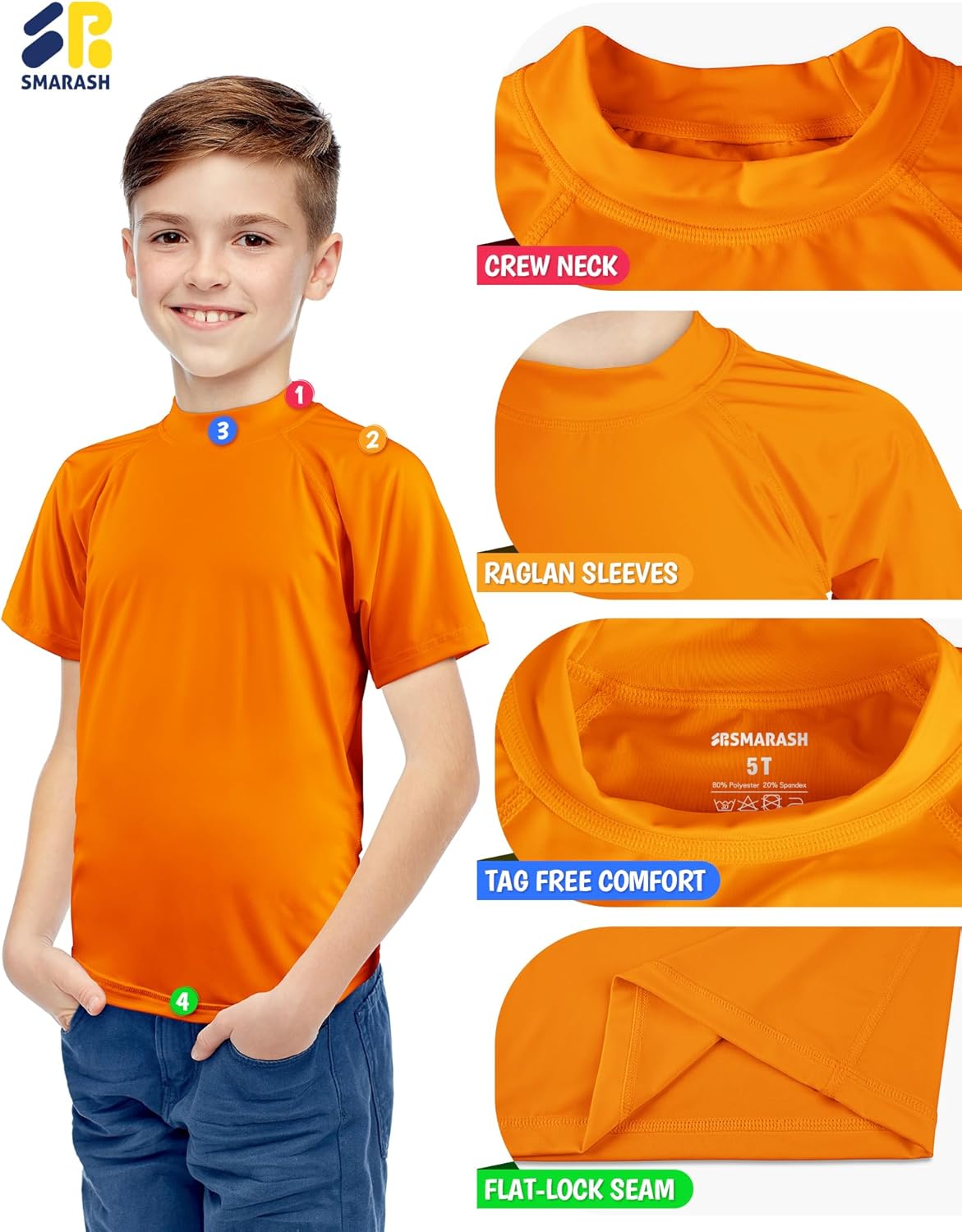 Boys Rash Guard Short Sleeve UPF 50 Sun Protection Swim Shirt Rashguard Fishing Surf Quick Dry Cool Beach Clothes for Toddler Youth Kids Orange 8Y - Image 6