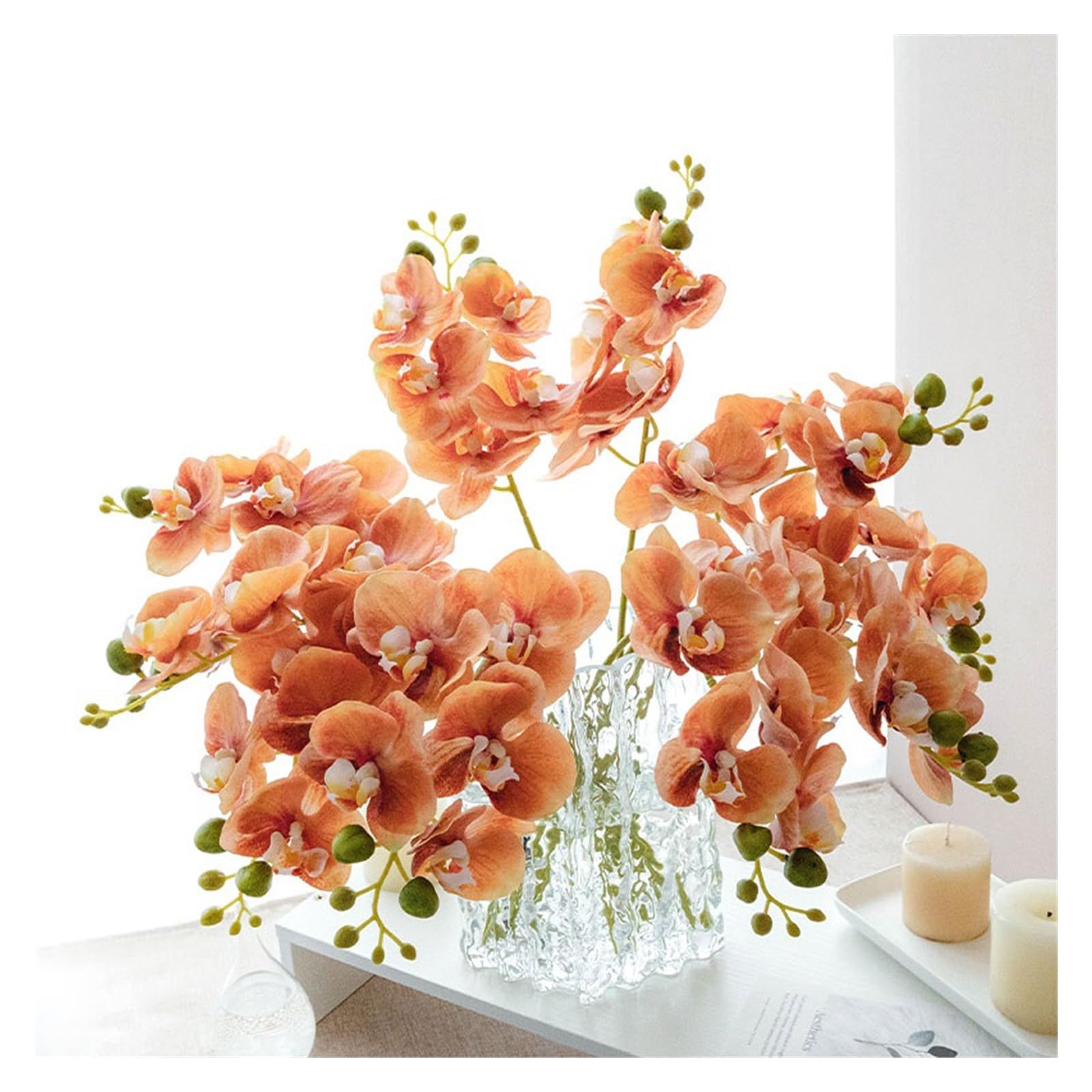 Fiori Finti Vaso di vetro simulato fiori artificiali arancione chiaro lusso classico cinese soggiorno decorazione della tavola bouquet Fiori Artificiali Per Esterni