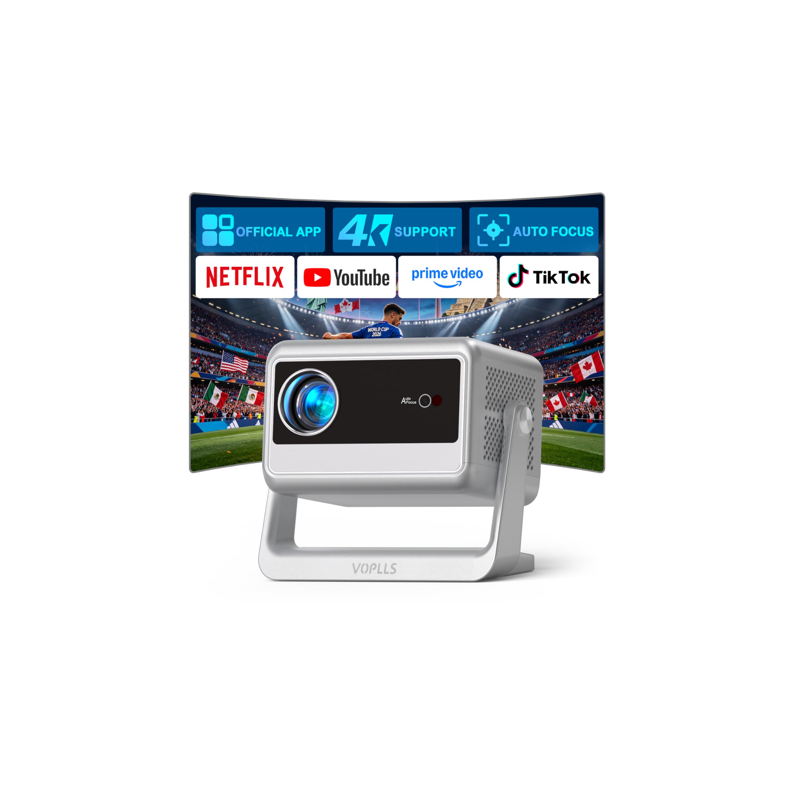 Smart Beamer 4K Heimkino [Netflix Ready & 30000L] VOPLLS Autofokus/Trapezkorrektur 3D Dolby Audio Projektor, WiFi6 Bluetooth Full HD 1080P Beamer Outdoor für Handy/PC/Fußball & WM Filmabende