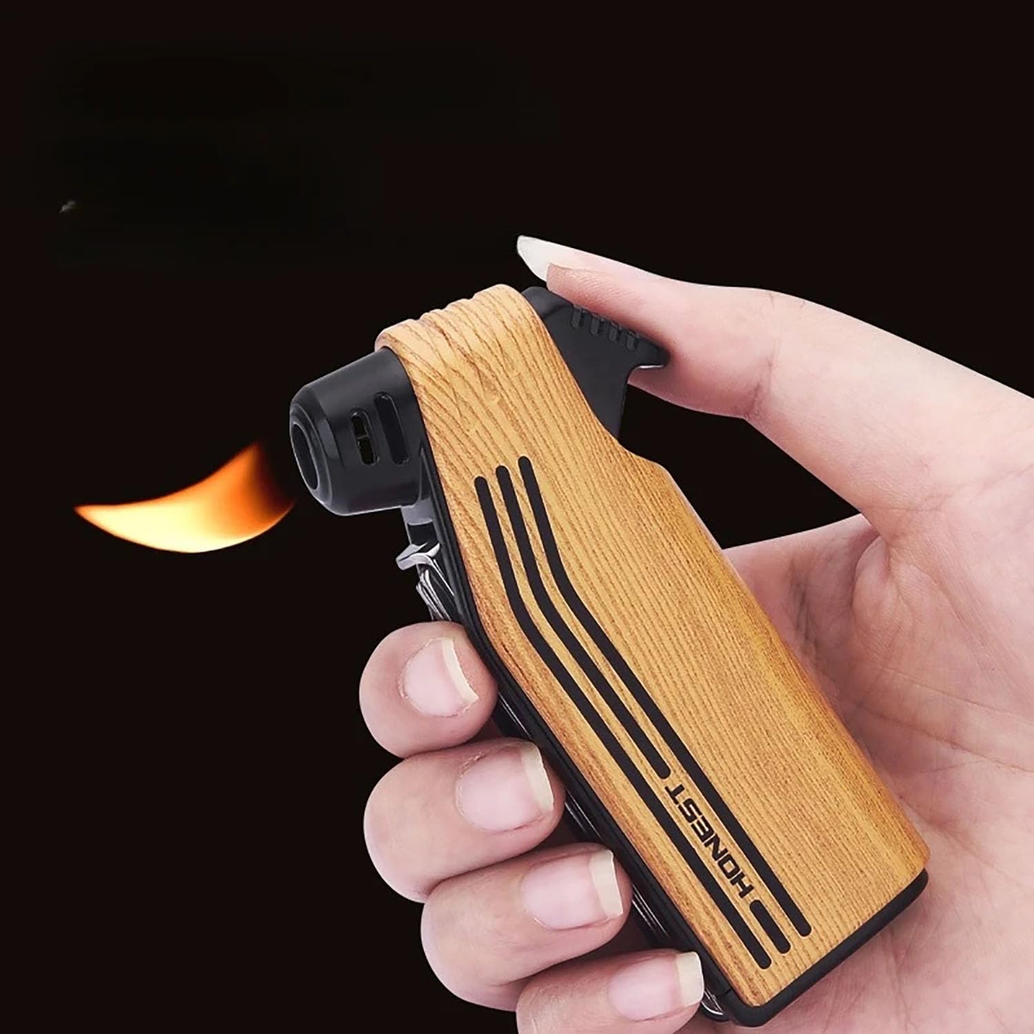 Encendedor de Pipa de Llama Suave con 3 Herramientas de Limpieza de Pipa Butano Recargable Estilo Antiguo Vintage para Chimenea, Vela, Camping, Barbacoa (sin Gas)