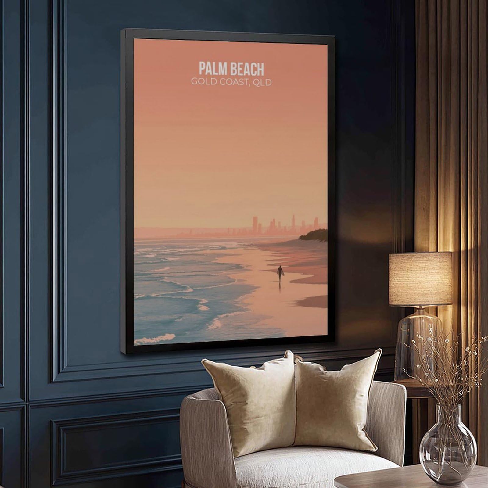 Palm Beach, Gold Coast, Queensland, poster su tela da parete, decorazione artistica da parete per soggiorno e camera da letto, 30,5 cm di lunghezza x 45,7 cm di larghezza