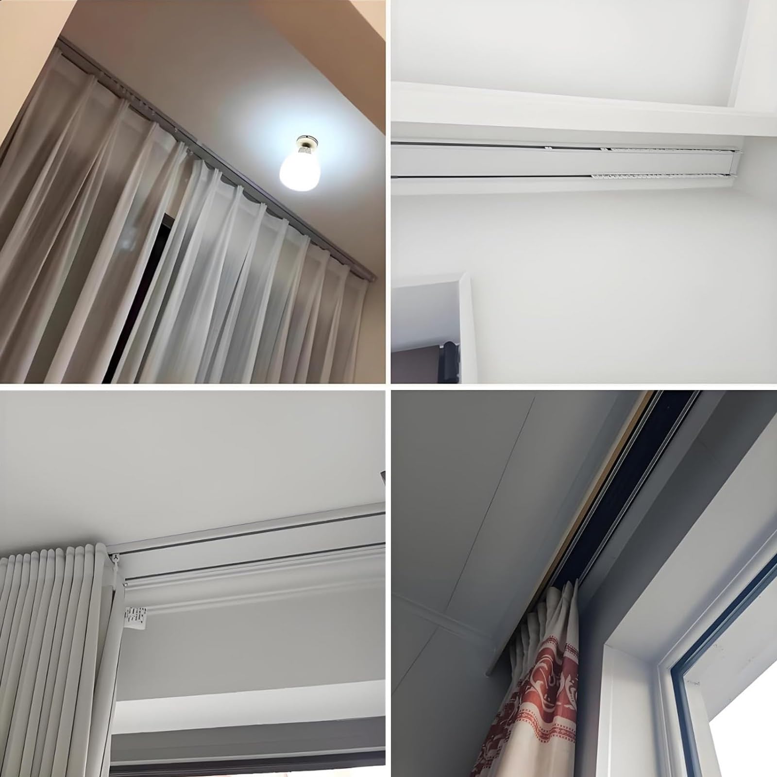 Binario per Tende A Doppia Fila Binario Tende Soffitto Scorrevole Ultra-Smooth con Rulli Silenziosi per Stanze Camper Tende da Doccia Camere da Letto E Finestre(Bianco,4.0m)