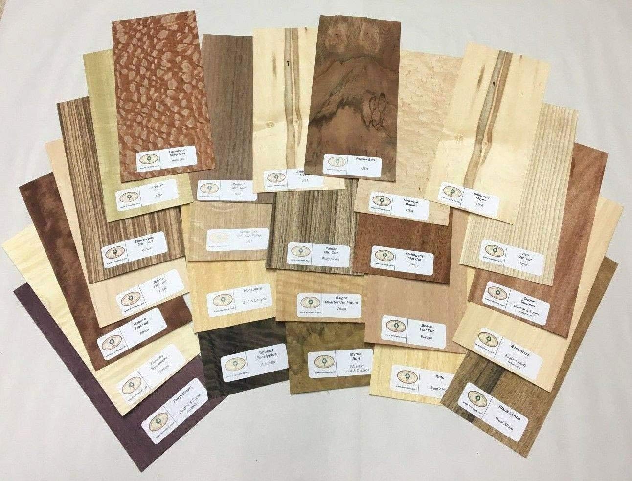 Wood Veneer Mixed Pack - Identification Kit Domestic & Exotic Raw/Unbacked (25 pc)