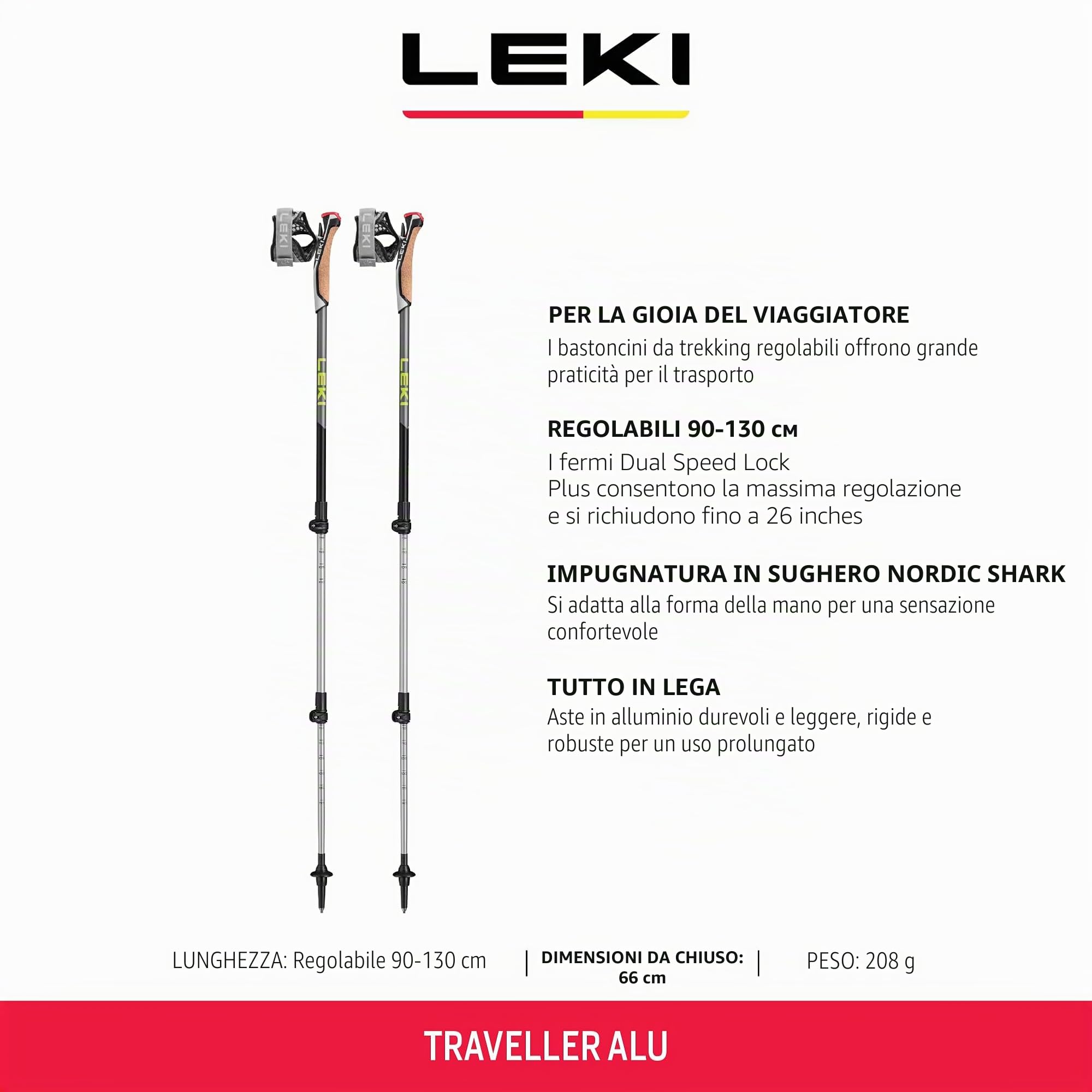 Leki Bastoncini Traveller Alu, Black-Silvergray-Neonyellow, 90-130cm
