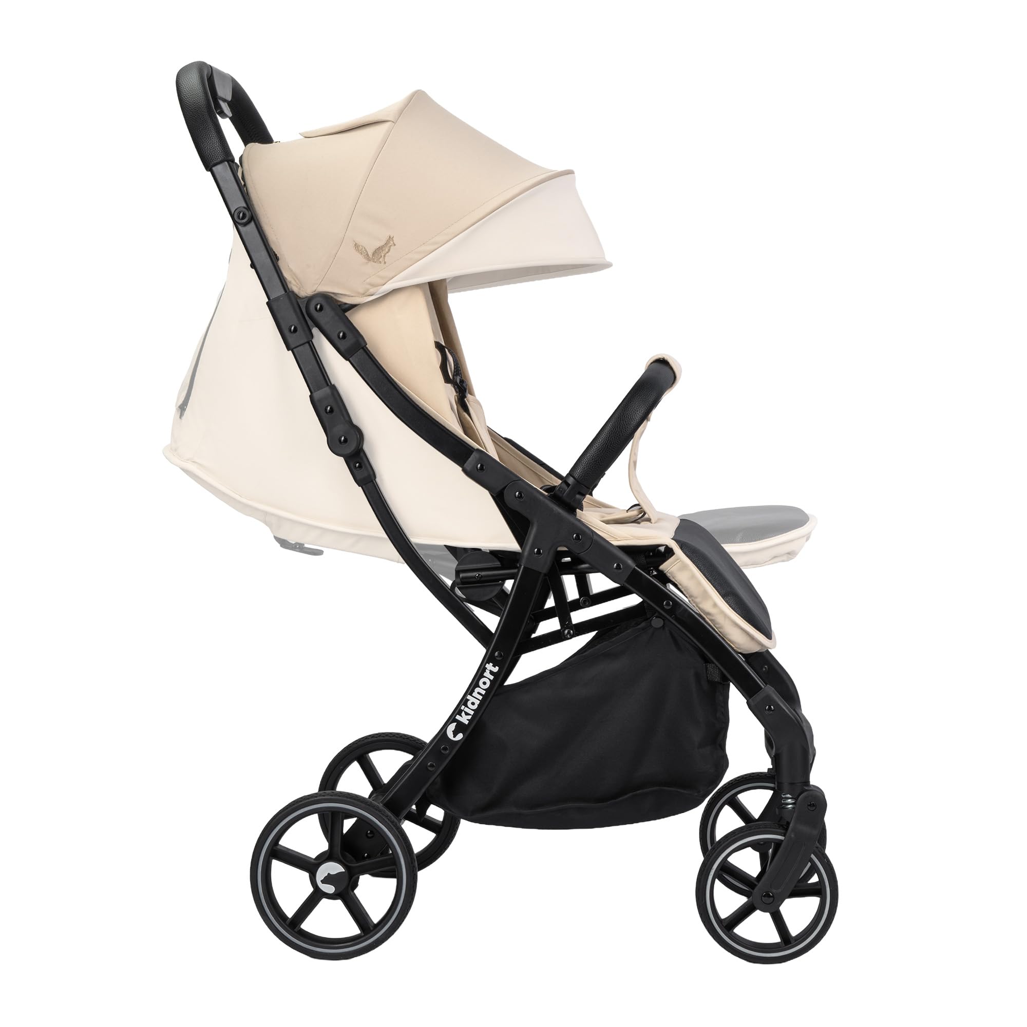 Fjällräv Passeggino Compatto Leggero Pieghevole con Chiusura a Una Mano Schienale Reclinabile Poggiapiedi Regolabile Cinture a 5 Punti Ruote Ammortizzate fino a 22 kg beige