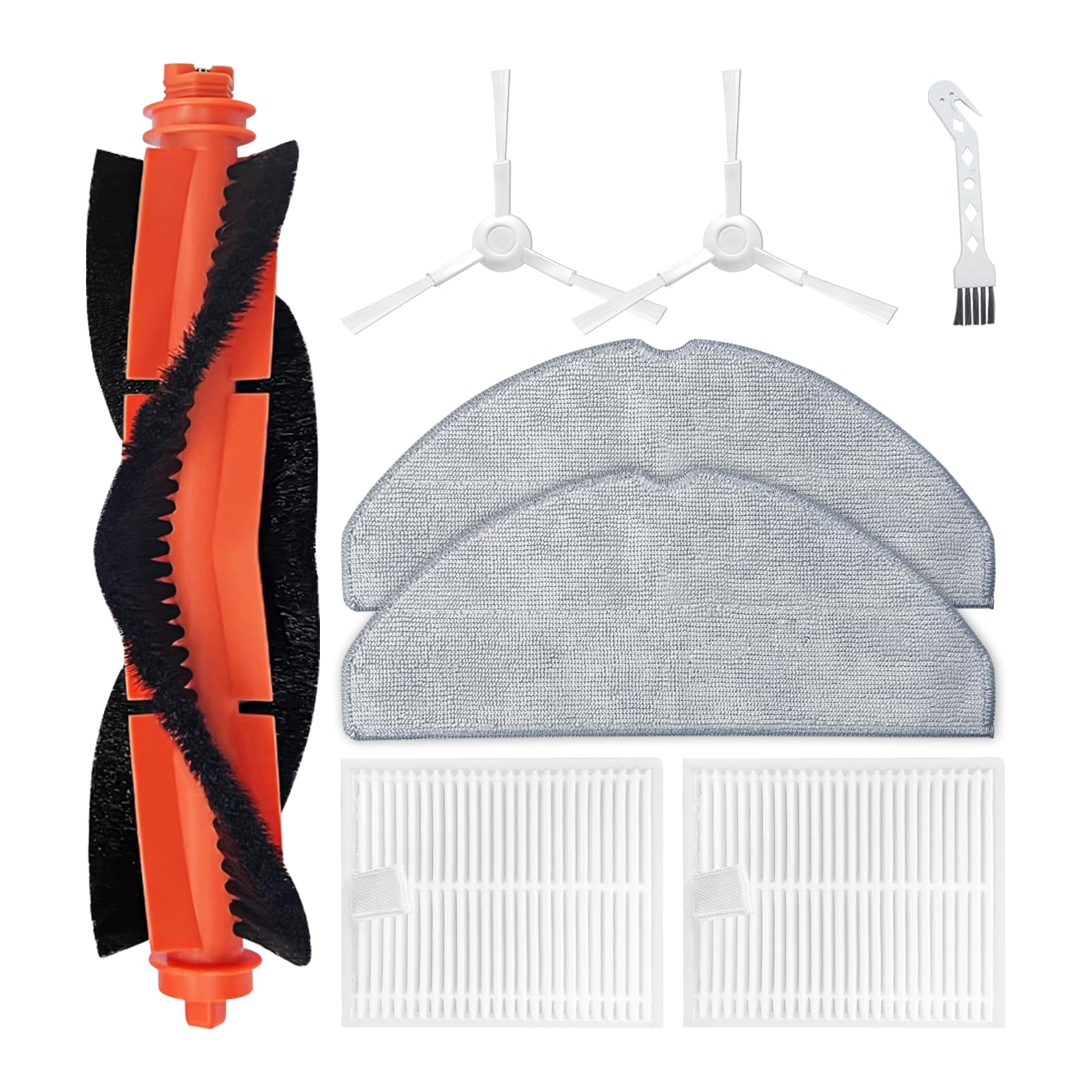 VACKING Accesorios Kit Compatible con Xiaomi Robot Vacuum S20 / D106 Recambios Repuestos, 1 Cepillo principal, 2 filtros Hepa, 2 cepillos laterales, 2 paños de fregona
