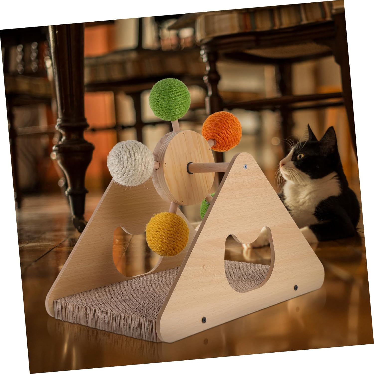 YARNOW Cat Scratching Toy Pet Accessory Wooden Ferris Wheel Scratch Pad Kitten Scratchers Prevent Furniture Damage Indoor Use Random Color
