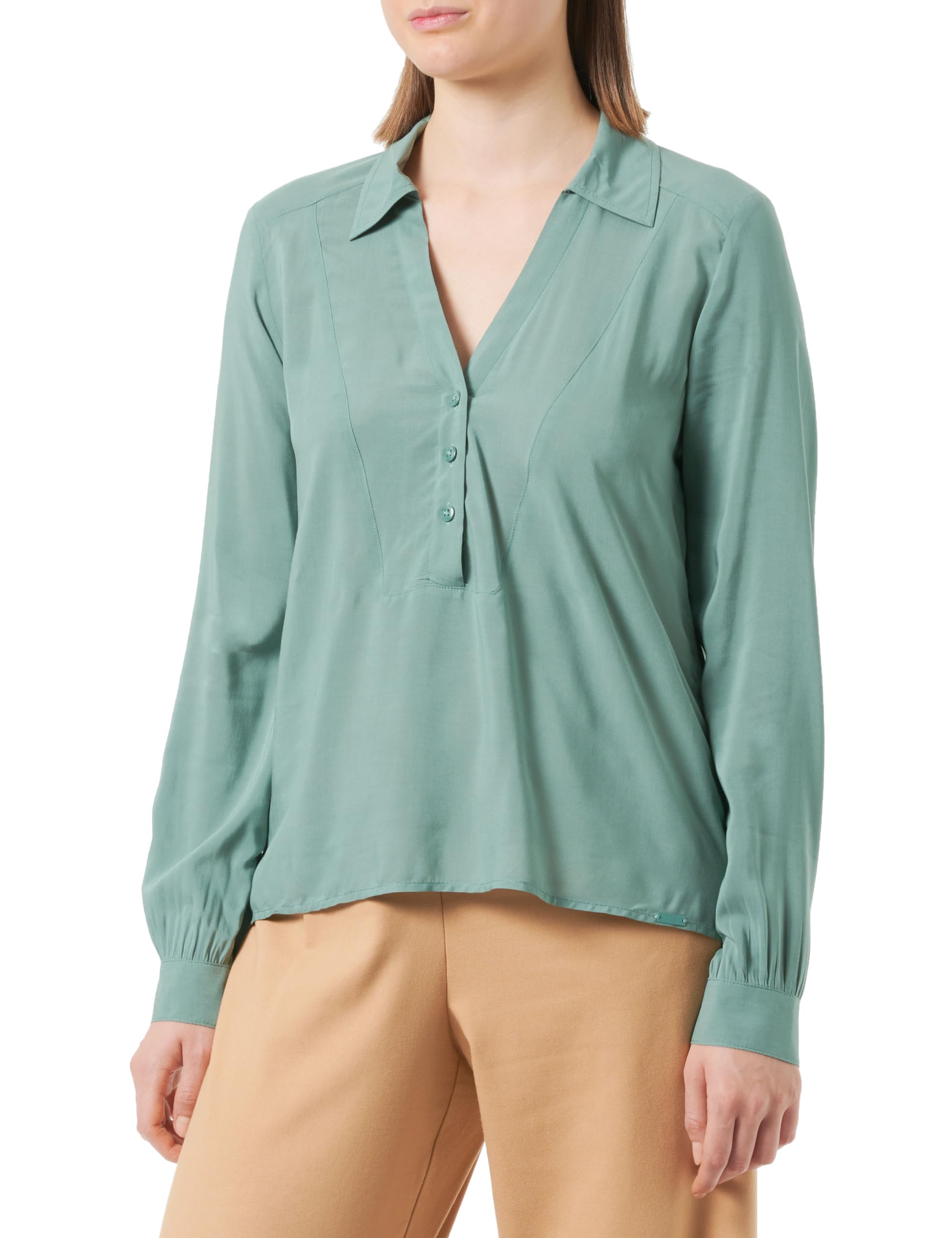 Q/S by s.Oliver Women's Bluse Langarm Bluse Langarm, Blue Green, 32