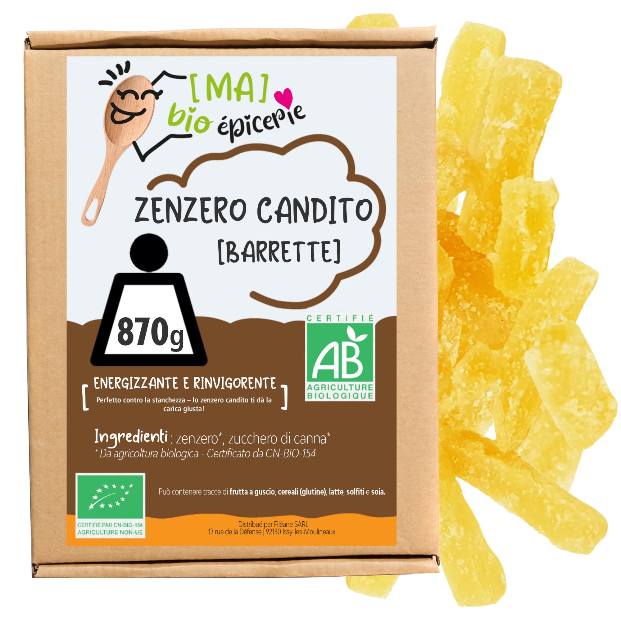 MA bio-épicerie - Zenzero Candito Bio in Bastoncini 870 g - Zenzero Disidratato Sfuso Senza Conservanti - Confetteria Naturale per Degustazione