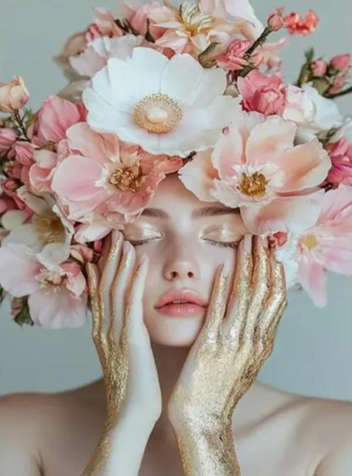 Yocheng Floral Portrait Female Poster Print Abstract Luxury Floral Face Art Canvas Painting Living Room Home Decor 40x50cm No Frame