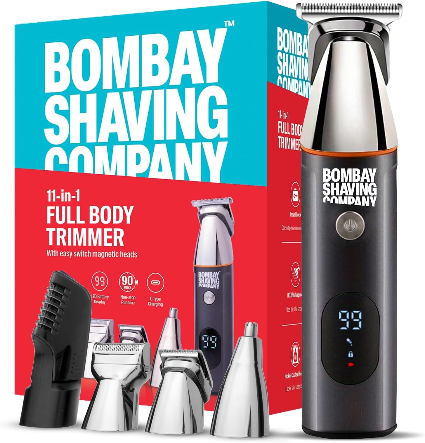 11-in-1 All-in-One Grooming Kit for Men | Cordless USB Fast-Charge Trimmer IPX6 Waterproof 90-Min Runtime Smart-Lock & Self-Sharpening Stainless Steel Blades