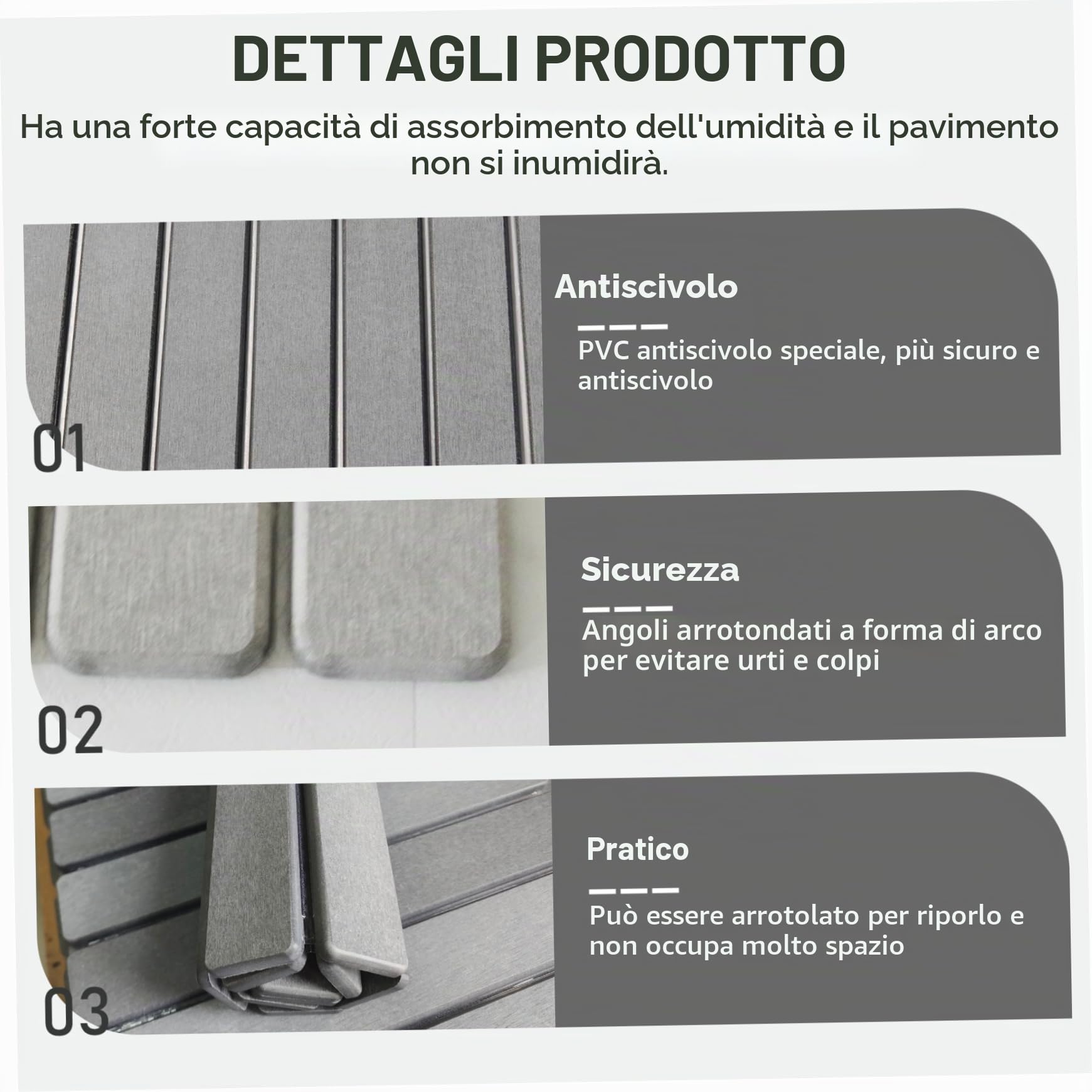 Jorzer Tappeto da bagno in pietra di diatomite, 40,6 x 30,5 cm, ultra assorbente, pieghevole e antiscivolo, per cucina, doccia, grigio chiaro