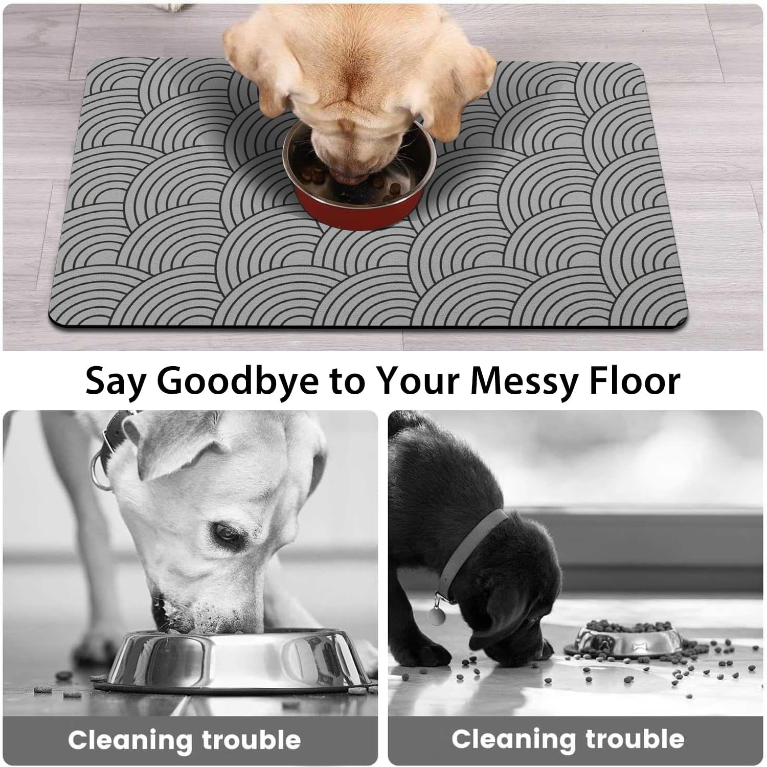 Dog Food Mat for Floors, Absorbent and Quick-Drying Pet Cat Food Mat,Anti-Fouling and Easy-to-Clean Pet Feeding Mat,Dog Bowl Mats for Messy Drinking Water Bowls.17x27inch Boho Style