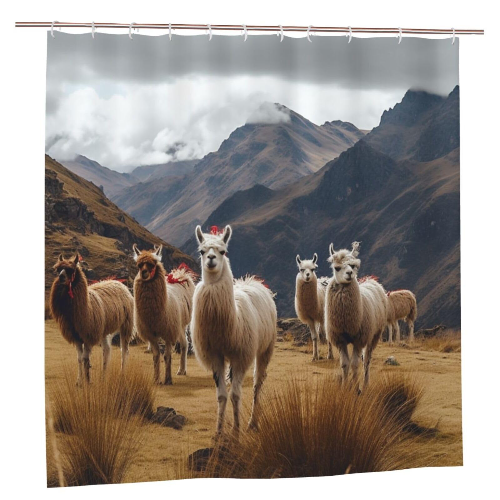 Rideau de douche imperméable lamas 183x183 déco salle de bain plastique avec crochets