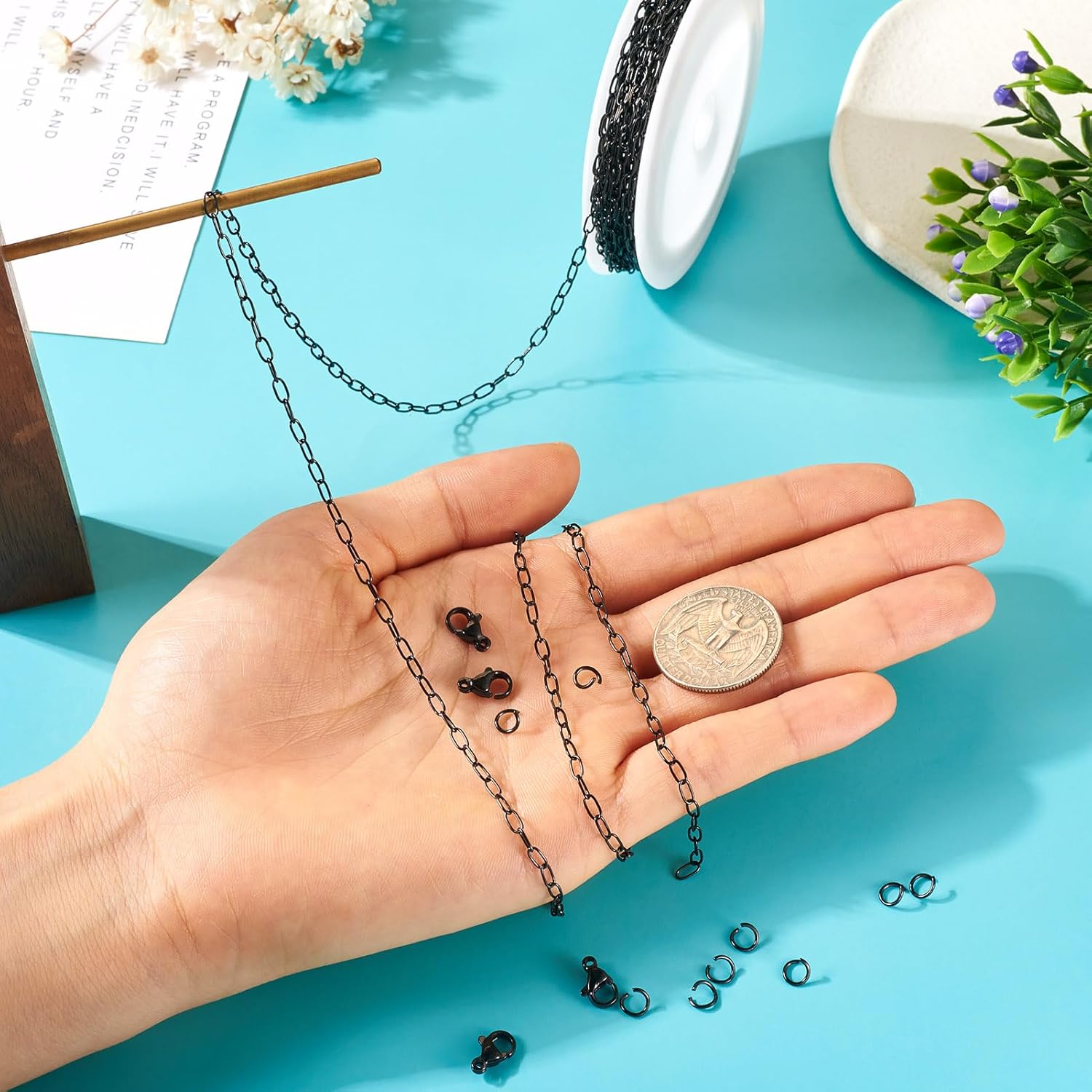 Pandahall 16.4 Feet Black Stainless Steel Paperclip Chains Oval Link Metal Chains with Jump Rings Lobster Clasps for DIY Bracelet Necklace Jewelry Making - Image 7