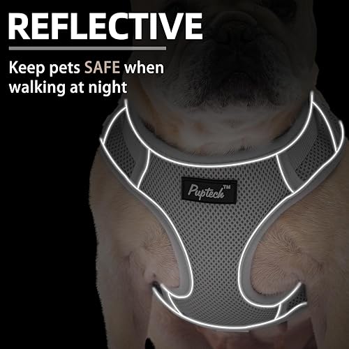 Miniatura 5 de PUPTECK Juego de arnés y correa para perros pequeños, antitirones, malla suave, reflectante por la noche, gris, S