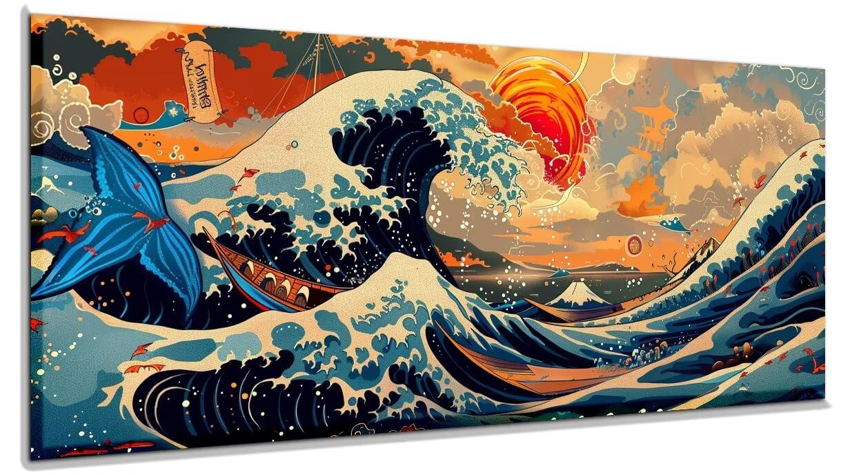 Peinture Numero Adulte Vagues Peinture Numero Enfant, Kits de Peinture au Numéro Coloriage par Numero Adulte, Adulte Paint by Numbers avec 3 Pinceau et Pigment Acrylique, 80 x 200 cm Sans Cadre yf456
