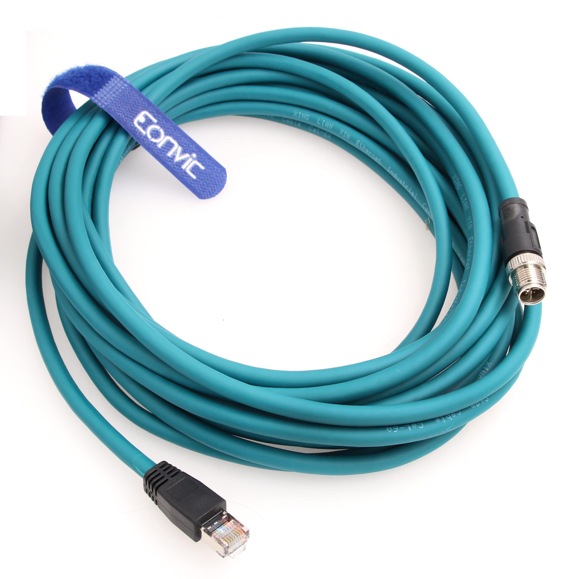 EONVIC Industrial Ethernet Shielded Cable M12 X-Type 8 Position to RJ45 Waterproof High Flexiable Cable for Cognex (15M, Blue)