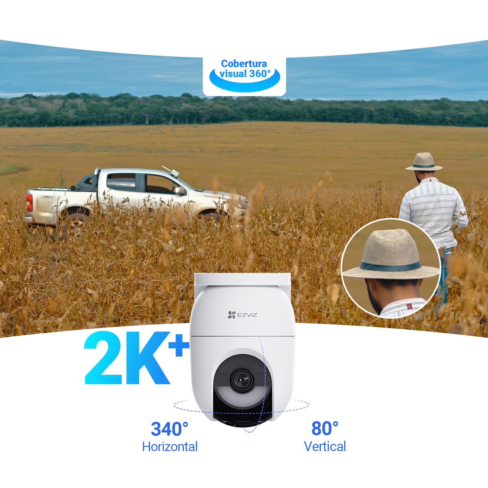 EZVIZ 4G WiFi Camara Vigilancia Exterior con Batería Solar 4MP, 360° PTZ con AOV, Detección de Persona/Vehículo, Visión Nocturna, Defensa Activa, CB8 Lite 4G+Panel Solar 5W (NO SIM)