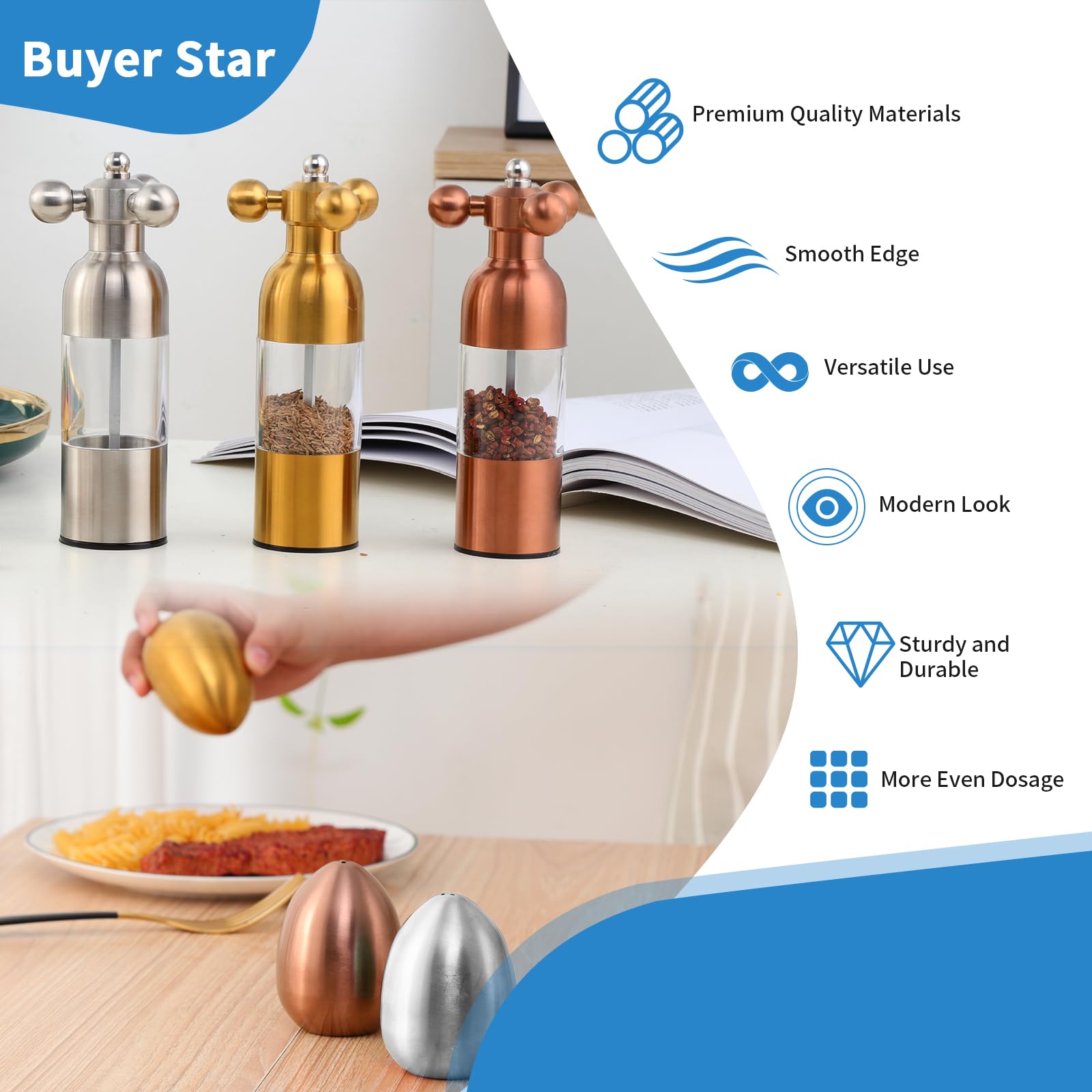 Buyer Star Salz- & Pfefferstreuer Set (2 Stück) - Edelstahl, Spülmaschinenfest In Gold