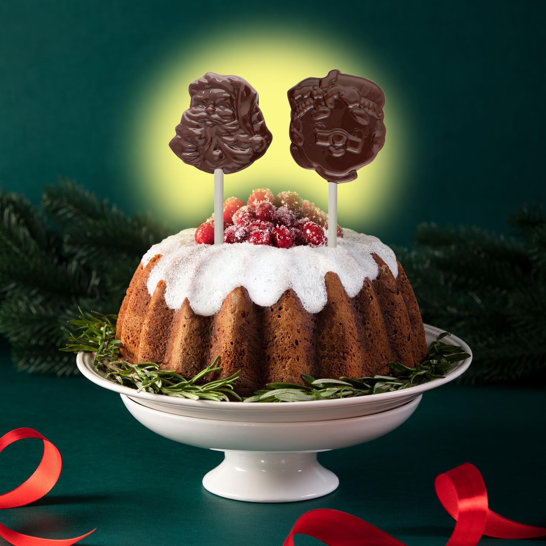 Moule à chocolat de Noël Mr and Mrs Cous avec kit d'alimentation pour sucettes (25 bâtons de sucettes, 25 sacs en cellophane, 25 attaches torsadées rouges, instructions de moulage (français non garanti)